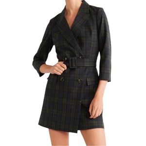 Mango Casual Belted Plaid Check Trench Coat